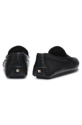 Leather moccasins with woven vamp by HUGO BOSS