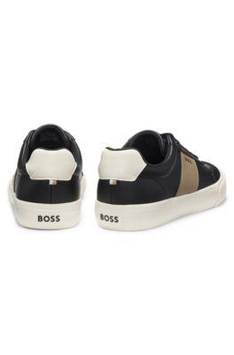 Leather-trim trainers in faux leather by HUGO BOSS