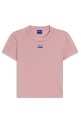Logo-badge slim-fit T-shirt in stretch cotton by HUGO BOSS