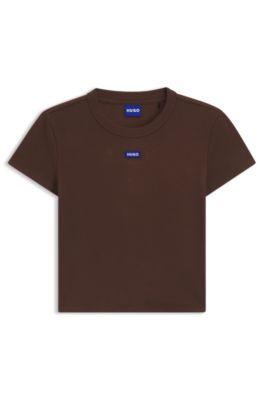 Logo-badge slim-fit T-shirt in stretch cotton by HUGO BOSS
