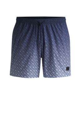 Logo-badge swim shorts with degradé monogram print by HUGO BOSS Logo-badge swim shorts with degradé monogram print by HUGO BOSS