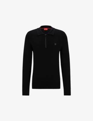 Logo-embroidered zip-neck knitted jumper by HUGO BOSS