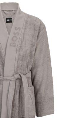 Logo-lapel grey dressing gown in long-fibre cotton by HUGO BOSS