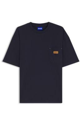 Loose-fit T-shirt in cotton with suede logo badge by HUGO BOSS
