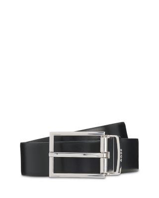 Men's Otano Polished Silver Leather Belt by HUGO BOSS