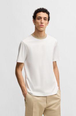 Mercerized-cotton slim-fit T-shirt with collar stripe by HUGO BOSS