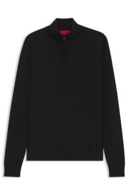 Merino wool sweater with zipper neck by HUGO BOSS