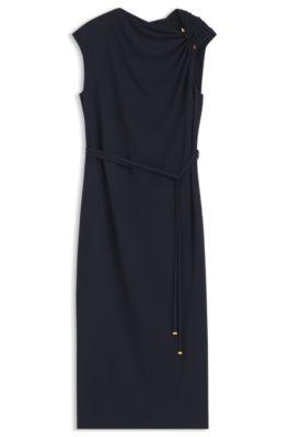 Midi-length dress with gathered shoulder detail by HUGO BOSS