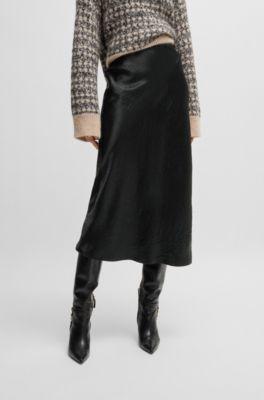 Midi-length skirt in crinkled satin-touch fabric by HUGO BOSS