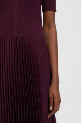 Mixed-material dress with pleated skirt by HUGO BOSS