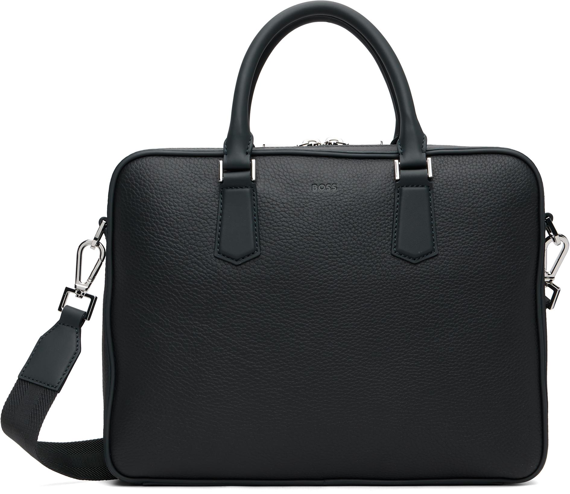 Navy Italian-Leather Document Briefcase by HUGO BOSS