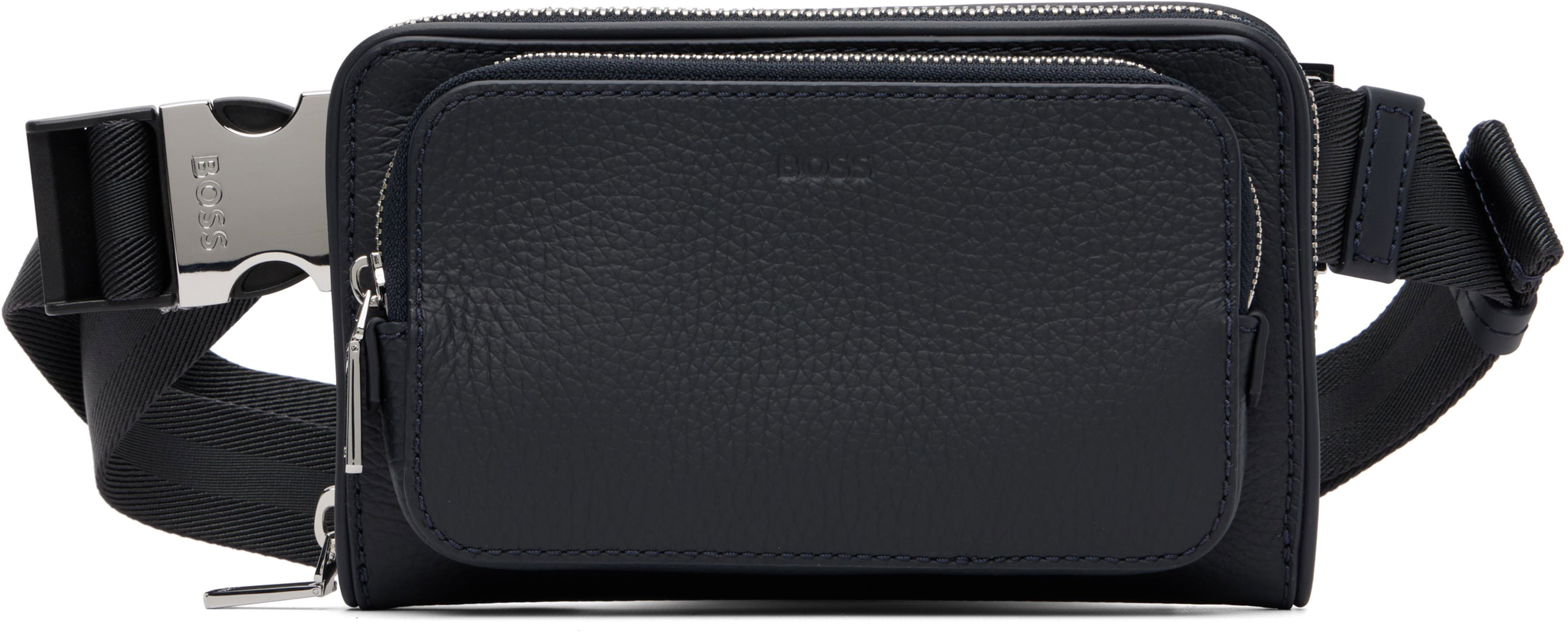 Navy Leather Crossbody Belt Bag by HUGO BOSS