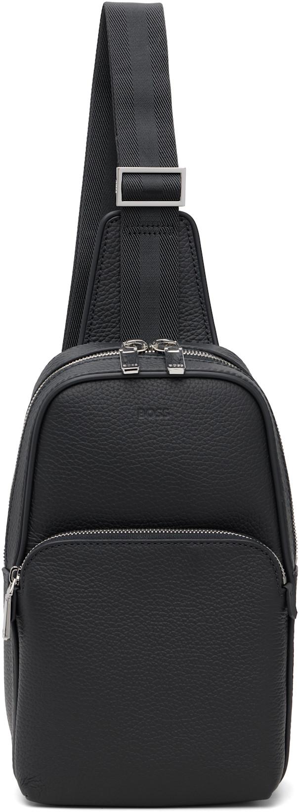 Navy Leather Logo-Embossed Sling Bag by HUGO BOSS