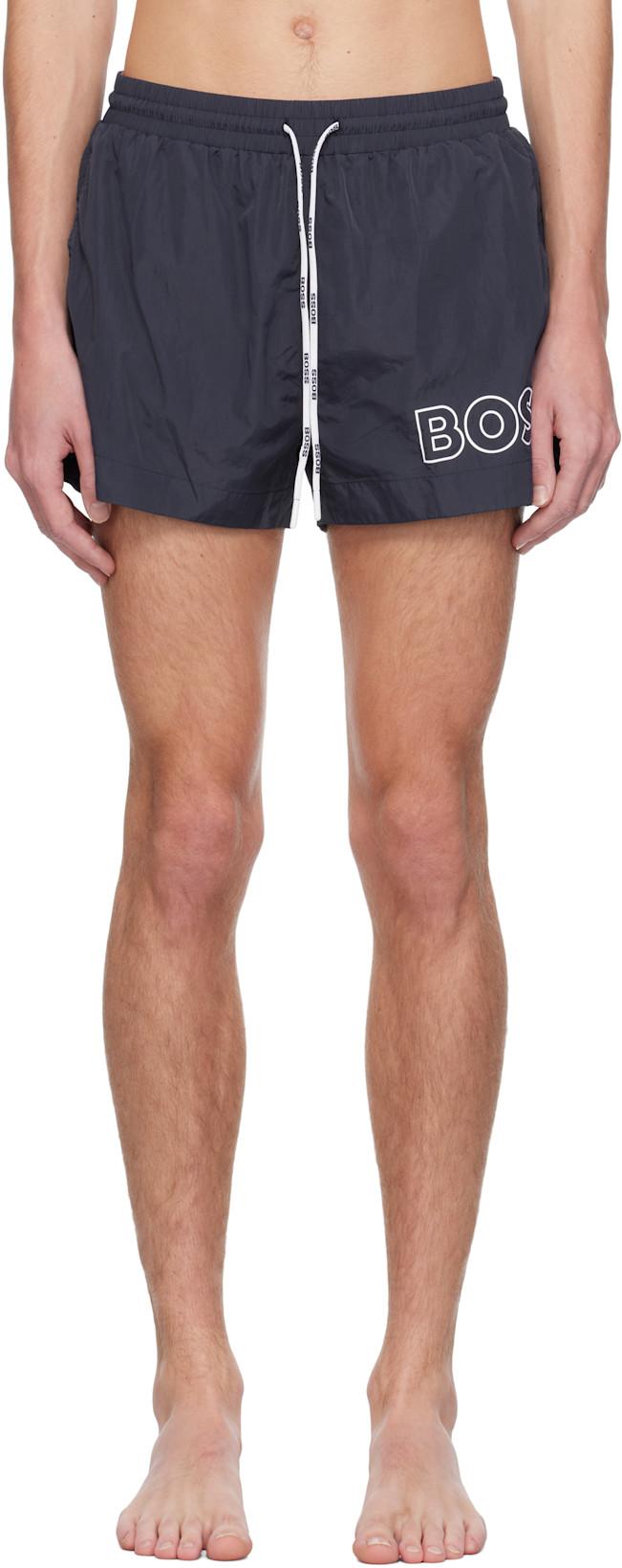 Navy Outline Logo Swim Shorts by HUGO BOSS