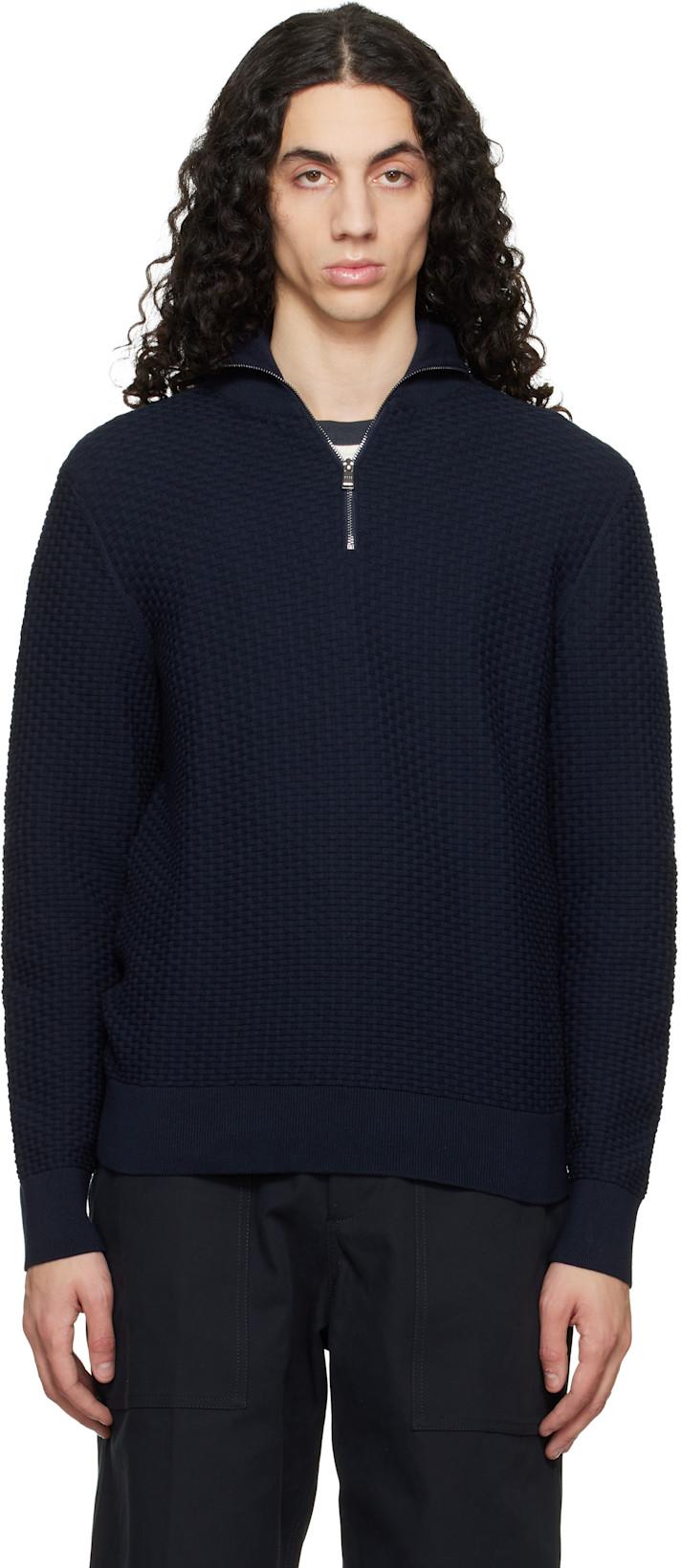 Navy Quarter-Zip Cotton Track Jacket by HUGO BOSS