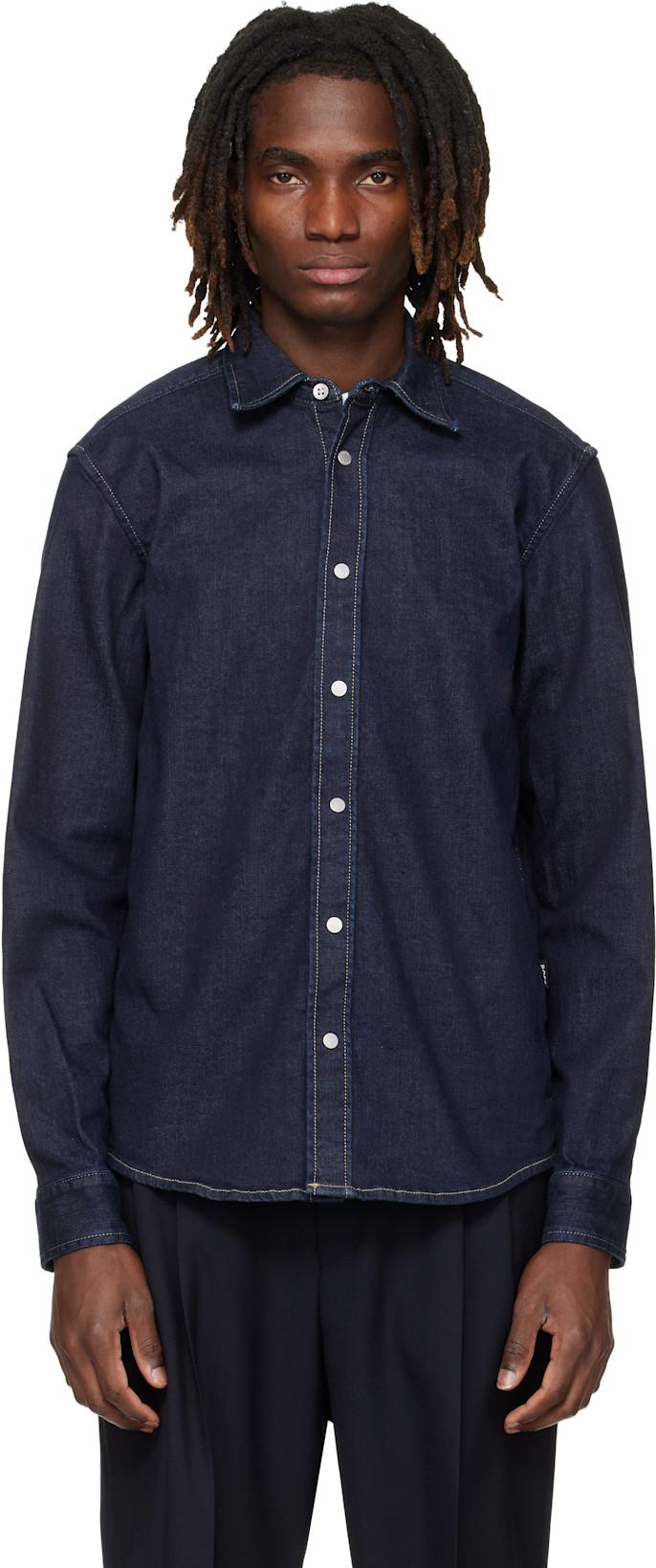 Navy Regular-Fit Stretch Denim Shirt by HUGO BOSS