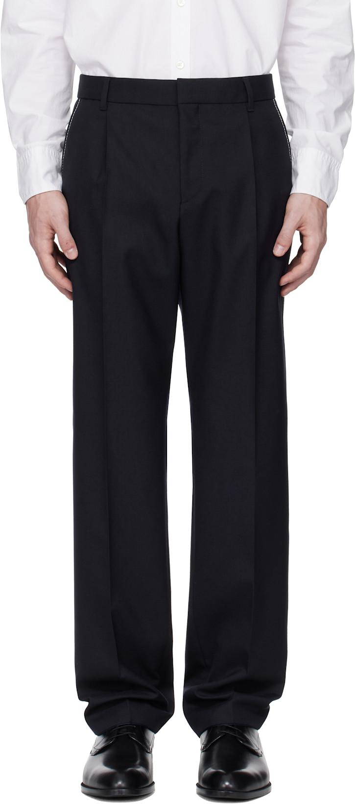 Navy Relaxed-Fit Melange Virgin Wool Trousers by HUGO BOSS