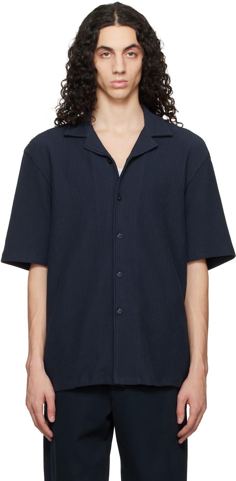 Navy Ribbed Cotton Shirt by HUGO BOSS