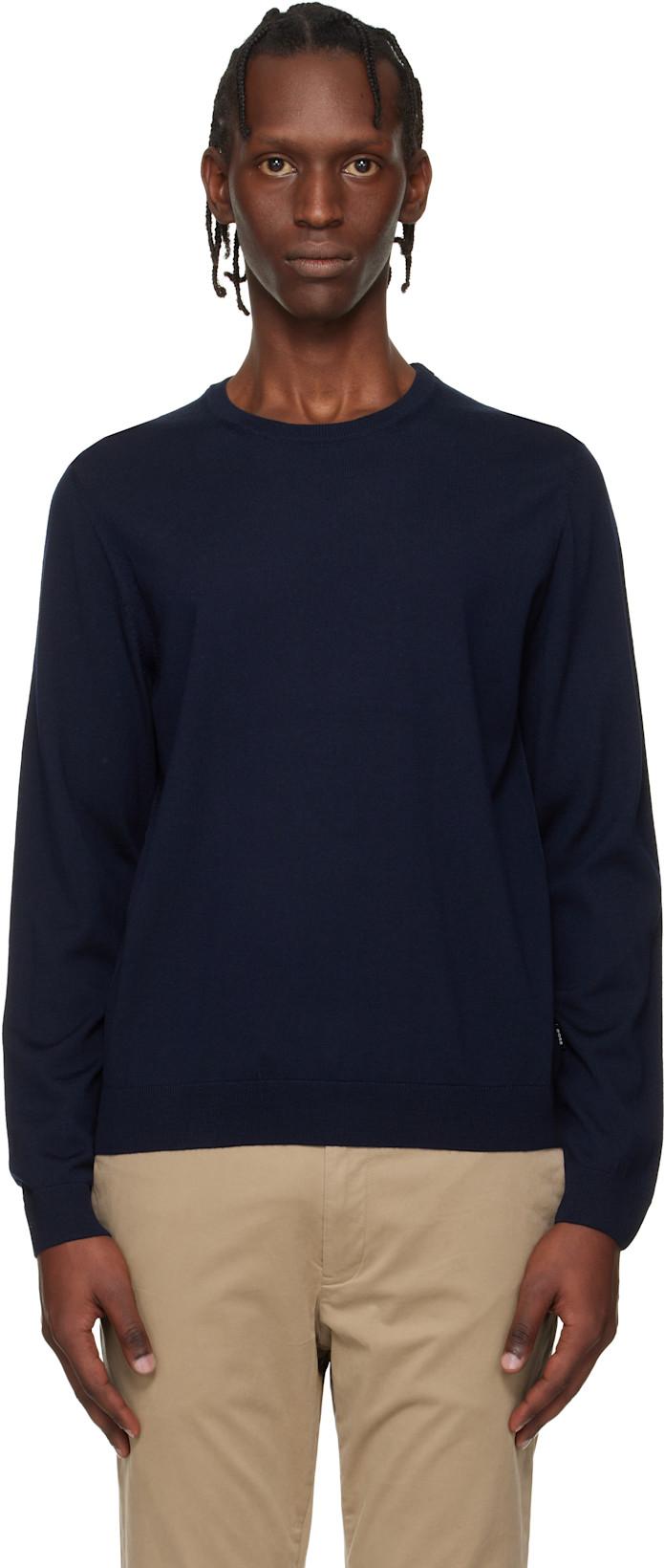 Navy Slim-Fit Merino-Wool Sweater by HUGO BOSS