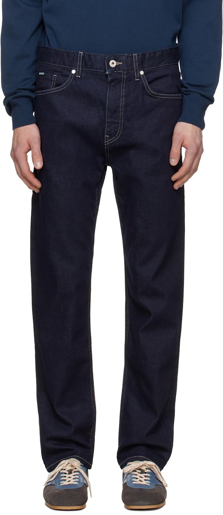 Navy Straight-Fit Stretch Jeans by HUGO BOSS