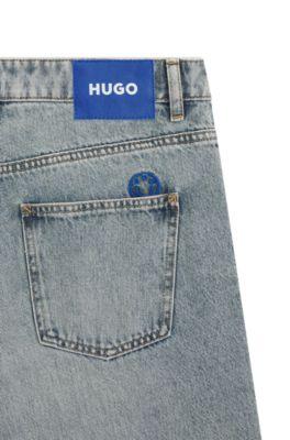 Ocean-blue loose-fit jeans in rigid denim by HUGO BOSS