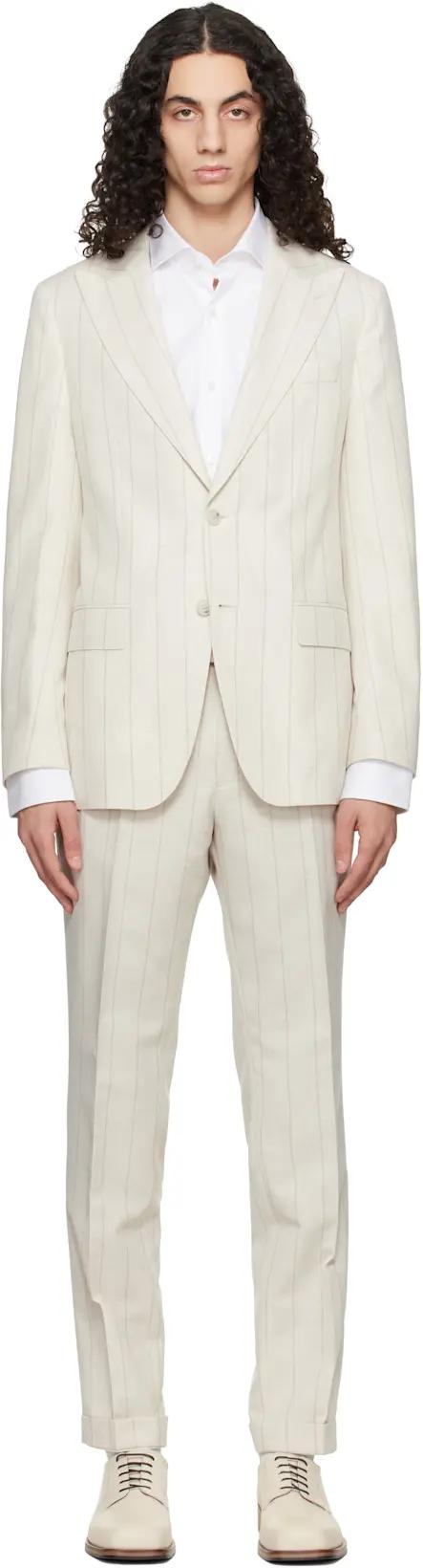Off-White Two-Piece Slim-Fit Cotton Wool Suit by HUGO BOSS