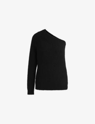 One-shoulder brushed-texture stretch-knit jumper by HUGO BOSS