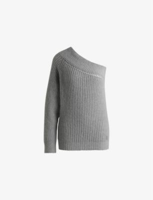 One-shoulder brushed-texture stretch-knit jumper by HUGO BOSS
