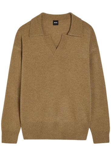 Open collar wool polo jumper by HUGO BOSS