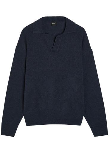 Open collar wool polo jumper by HUGO BOSS