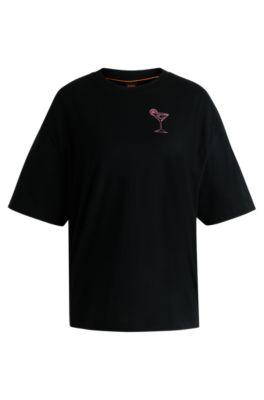 Oversize T-shirt in cotton jersey with logo artwork by HUGO BOSS Oversize T-shirt in cotton jersey with logo artwork by HUGO BOSS