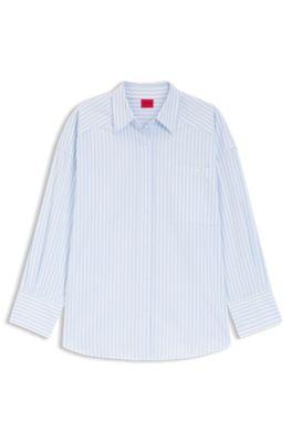 Oversize-fit blouse in striped cotton poplin by HUGO BOSS
