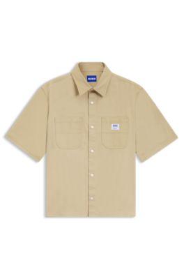 Oversize-fit shirt in slub cotton with patch pockets by HUGO BOSS