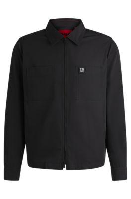 Oversize-fit zip-up shirt with stacked logo trim by HUGO BOSS