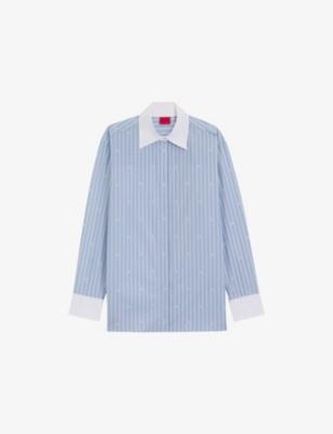 Oversized-Fit Stacked-Logo Cotton-Poplin Blouse by HUGO BOSS