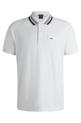 Paddy stretch-cotton polo shirt with striped collar by HUGO BOSS
