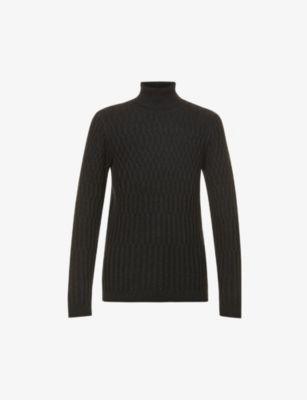 Patterned turtleneck wool and cotton-blend jumper by HUGO BOSS