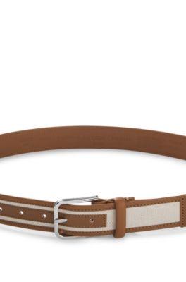 Pin-buckle belt in leather and canvas by HUGO BOSS