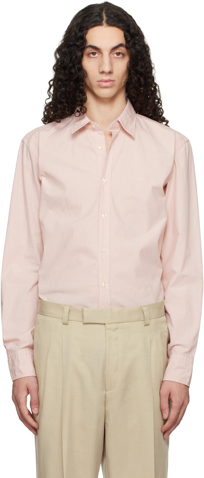 Pink Regular-Fit Cotton Poplin Shirt by HUGO BOSS