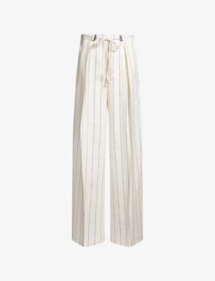 Pinstriped Wide-Leg High-Rise Stretch Linen-Blend Trousers by HUGO BOSS