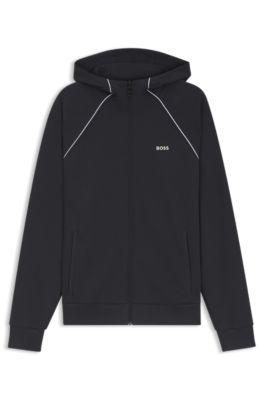 Piping-detail zip-up hoodie in a cotton blend by HUGO BOSS