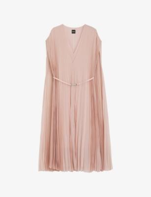 Pleated Belted Woven Midi Dress by HUGO BOSS