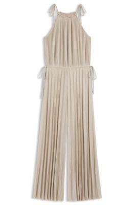 Pliss&eacute;-pleat jumpsuit with halterneck by HUGO BOSS