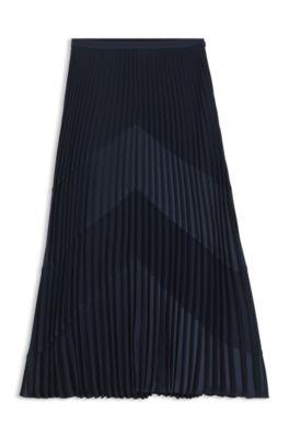 Pliss&eacute;-satin skirt with chevron pattern by HUGO BOSS