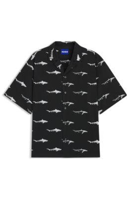Printed relaxed-fit shirt in cotton poplin by HUGO BOSS