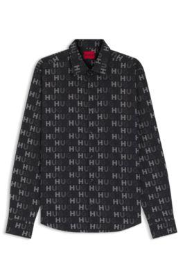 Printed slim-fit shirt in cotton poplin by HUGO BOSS