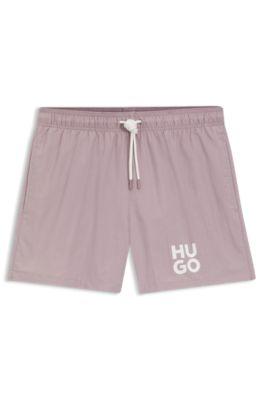 Quick-dry swim shorts with printed stacked logo by HUGO BOSS