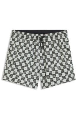 Quick-dry swim shorts with stacked-logo check print by HUGO BOSS