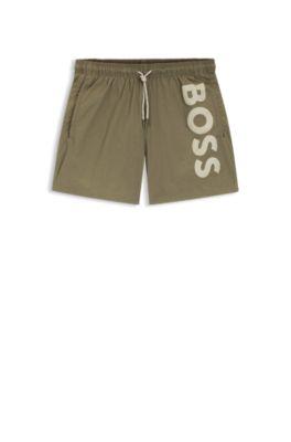 Quick-dry swim shorts with vertical logo print by HUGO BOSS