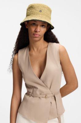 Raffia bucket hat with stacked logo by HUGO BOSS
